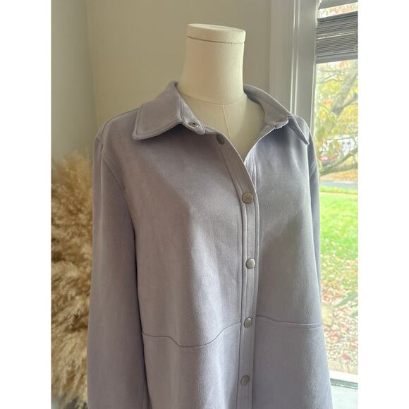 Bagatelle Purple Faux Suede Snap Button Shacket Womens Large Lavender Jacket - Picture 2 of 7